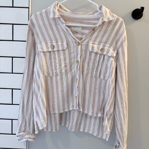 American Eagle Outfitters Beige and White Striped Shirt